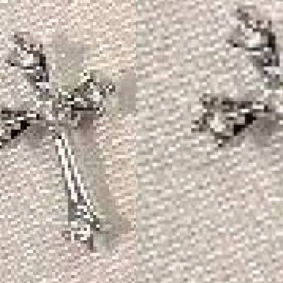 Cross Earrings CZ Studs Cubic Zirconia White gold Religious NWT - Picture 1 of 3